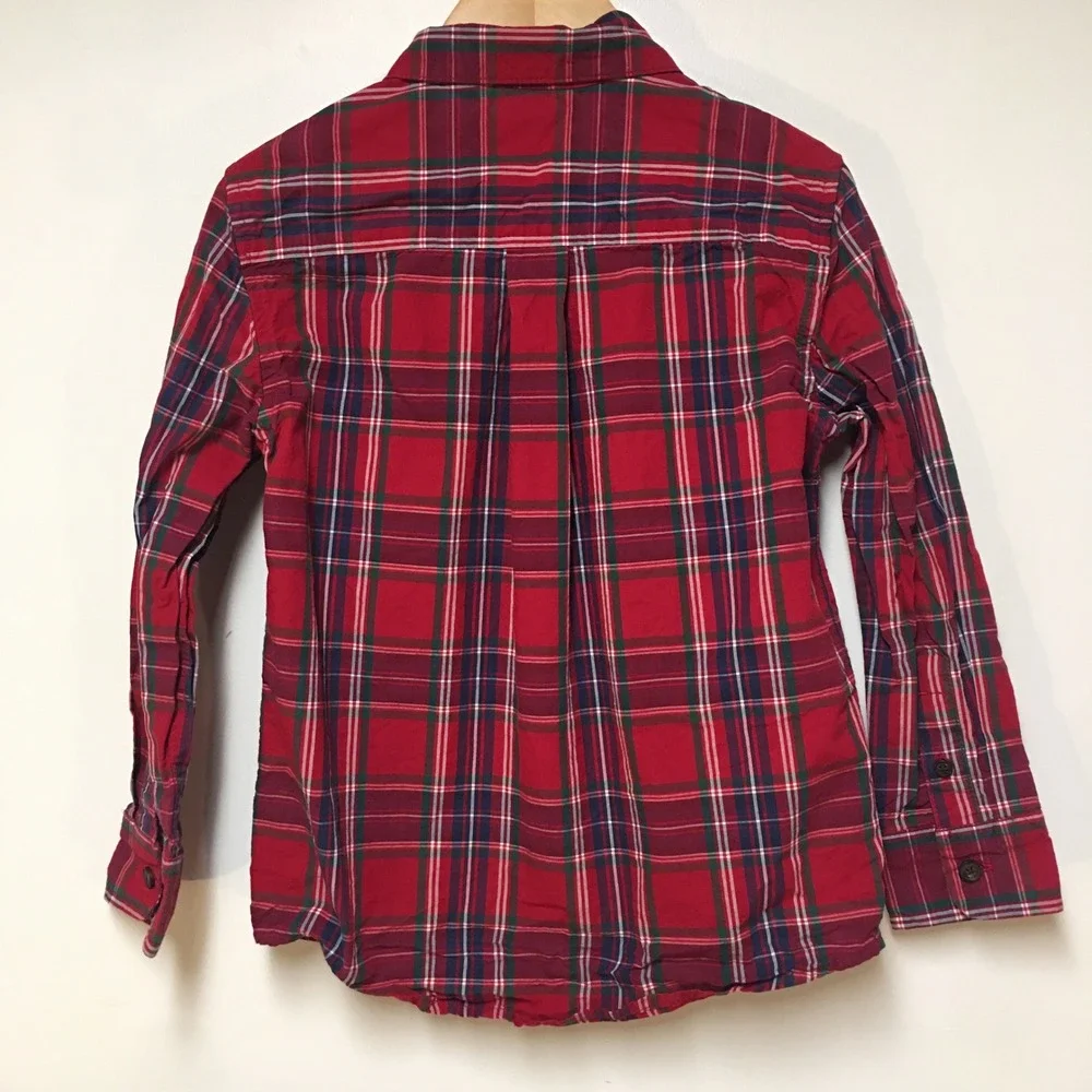 Gymboree Plaid Button Down Shirt Boys Size‎ 6 Red Navy Green Long Sleeve Woven